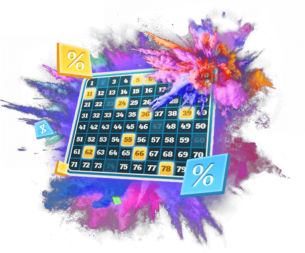 keno board with multi-coloured explosion