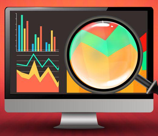 PC screen with graphs and charts