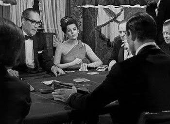 black and white image of 007 playing baccarat
