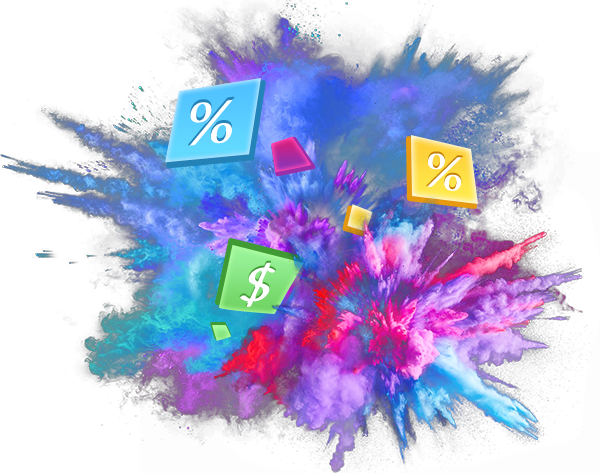 colorful explosion of percentages and dollars