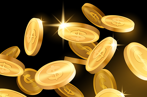 gold coins on black gradient background