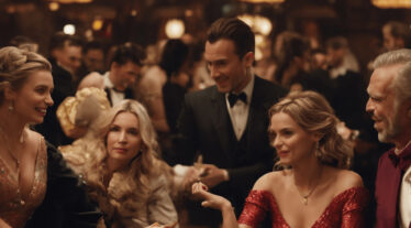 a bunch of people socializing around a gambling table.