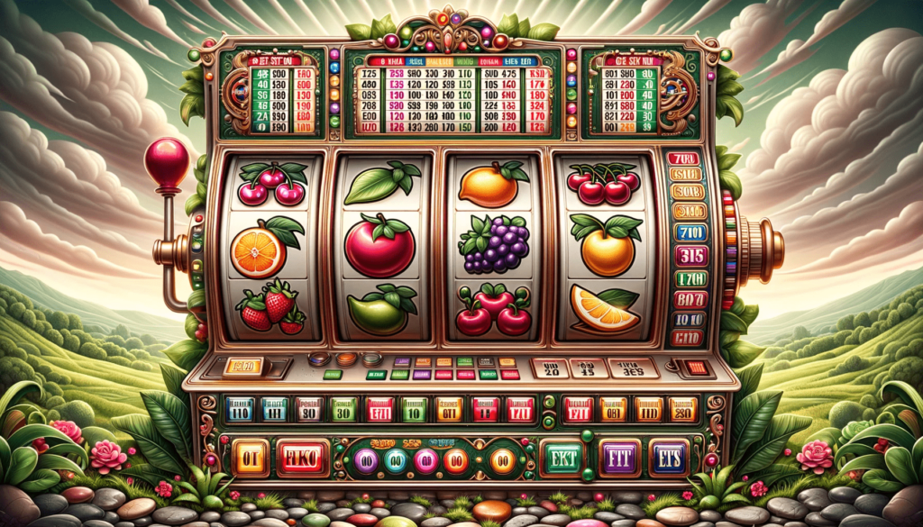 slot machine ilustration with fruits lines
