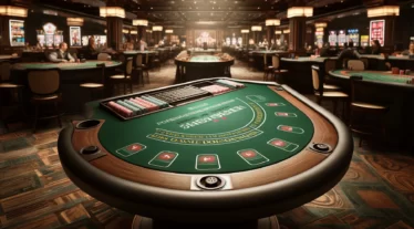 a blackjack table in a casino