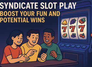 3 friends playing slots on mobile