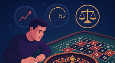 An ilustration of a man calculating roulette next to a roulette table