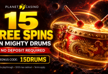 15 Free Spins on Mighty Drums at Planet 7 Casino 15 Free Spins on Mighty Drums at Planet 7 Casino